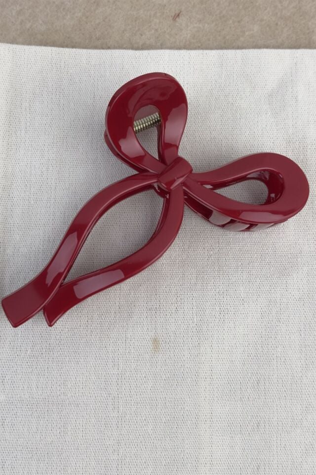 Kadın Bordo Büyük Boy Fiyonk Parlak Kırılmaz Toka 11 cm