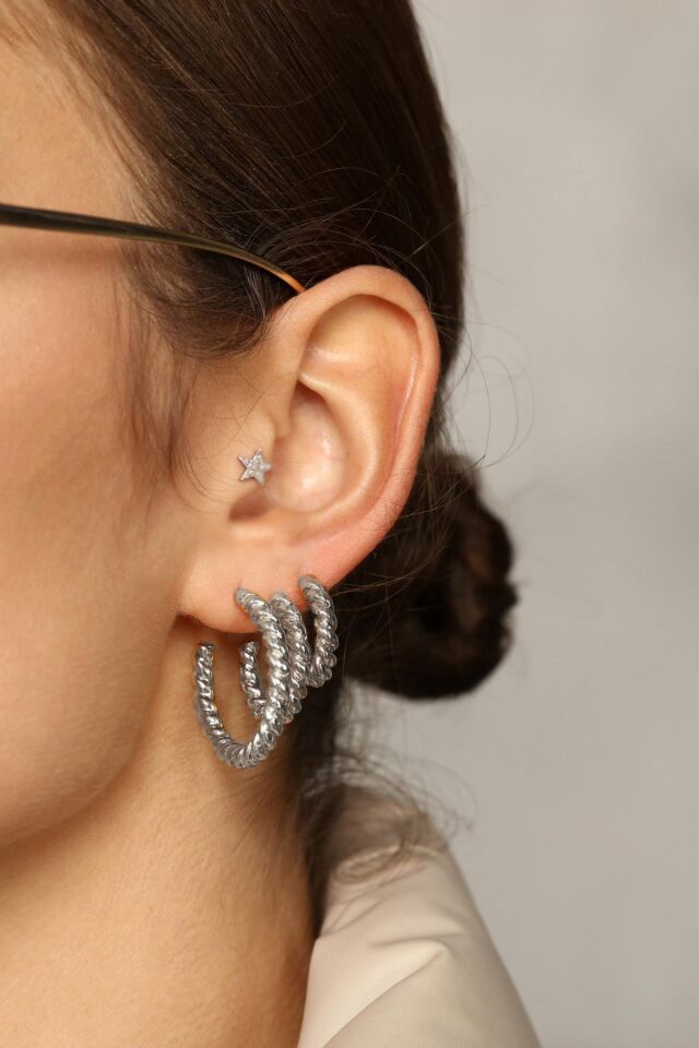 Kadın Gümüş 3'lü Burgu Küpe Seti