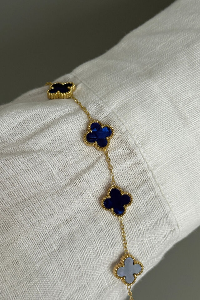 Gold Lacivert Doğal Taşlı Premium Çelik Bileklik