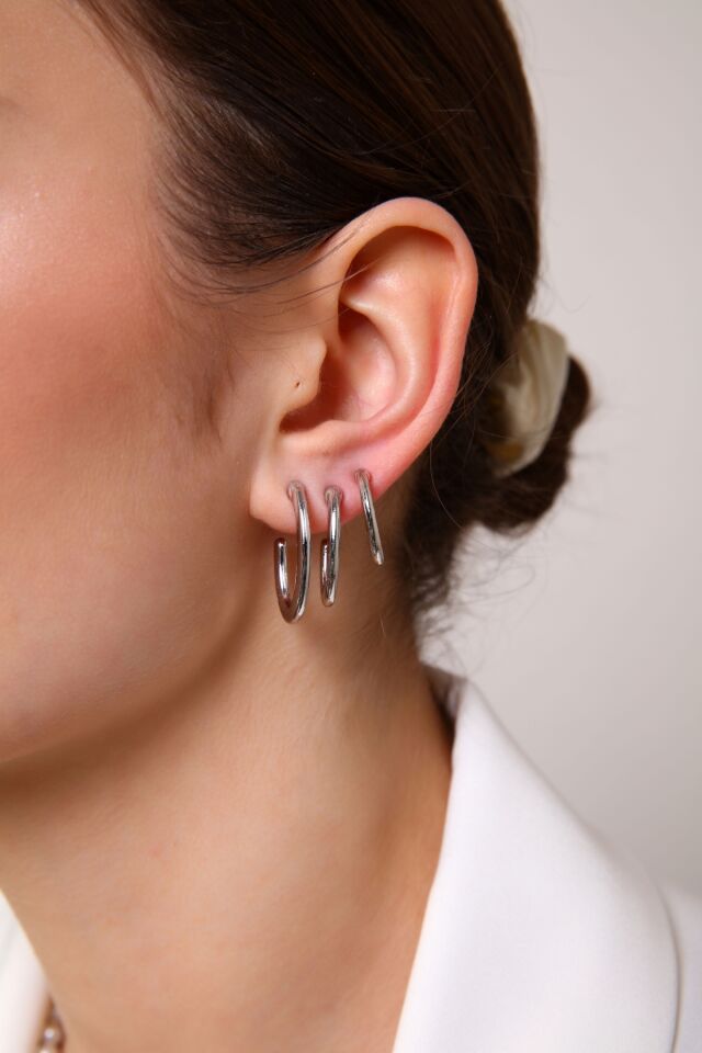 Kadın Gold Renk Oval 3'lü Küpe