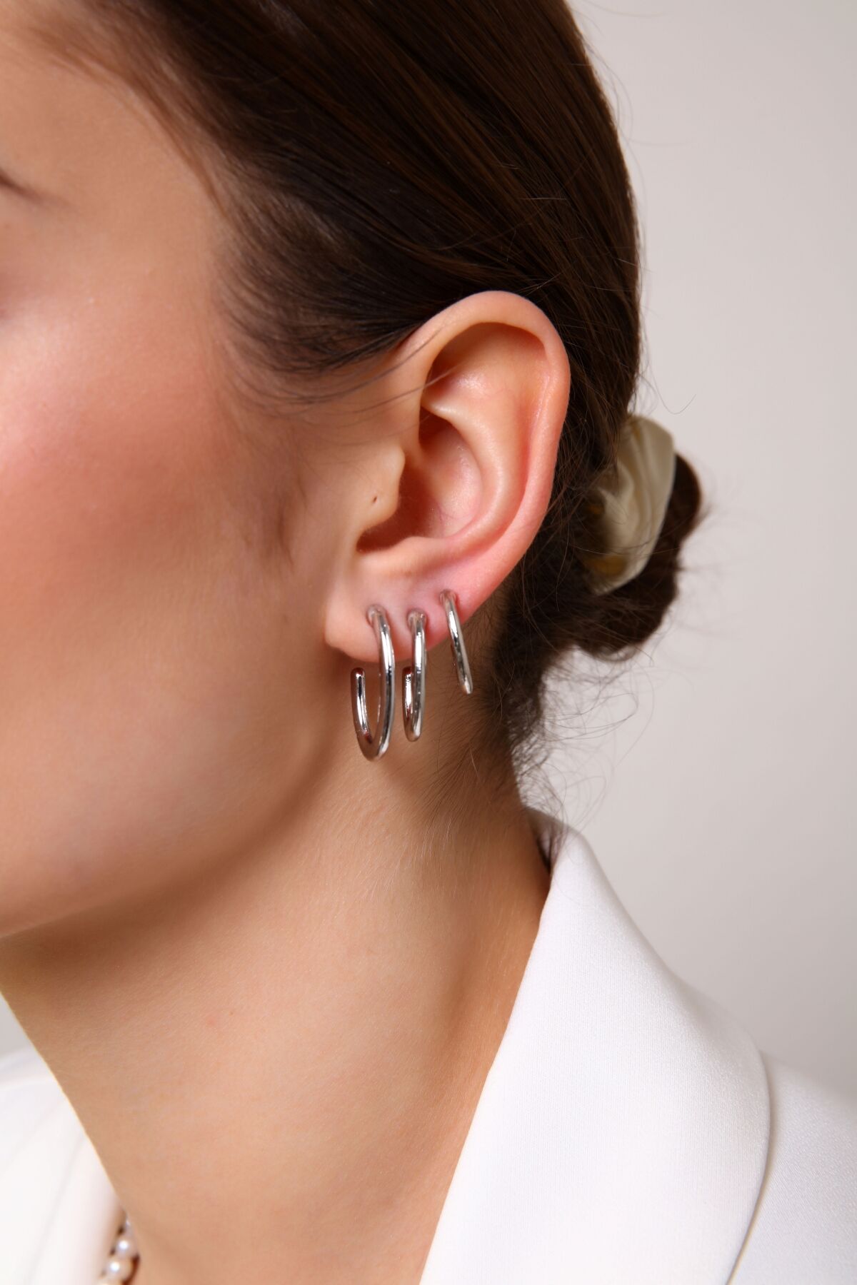 Kadın Gold Renk Oval 3'lü Küpe