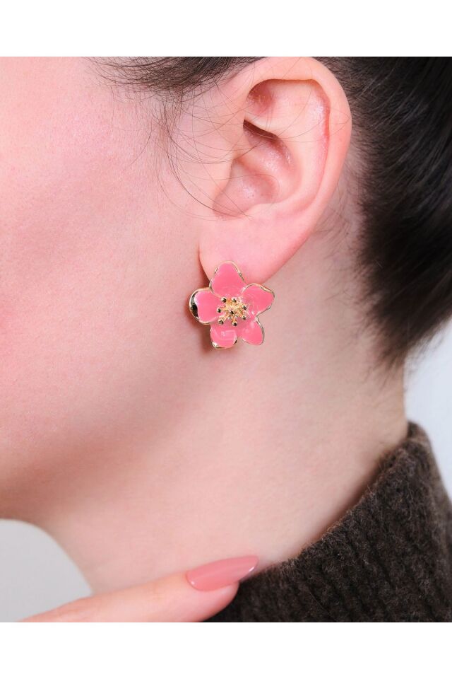 Altın Kaplama Pembe Sakura Çiçeği Küpe