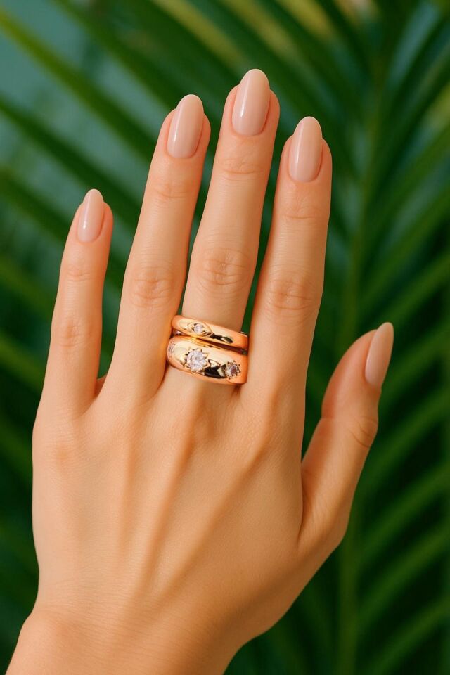 Gold 2'li Zirkon Taşı Bombeli Yüzük Seti