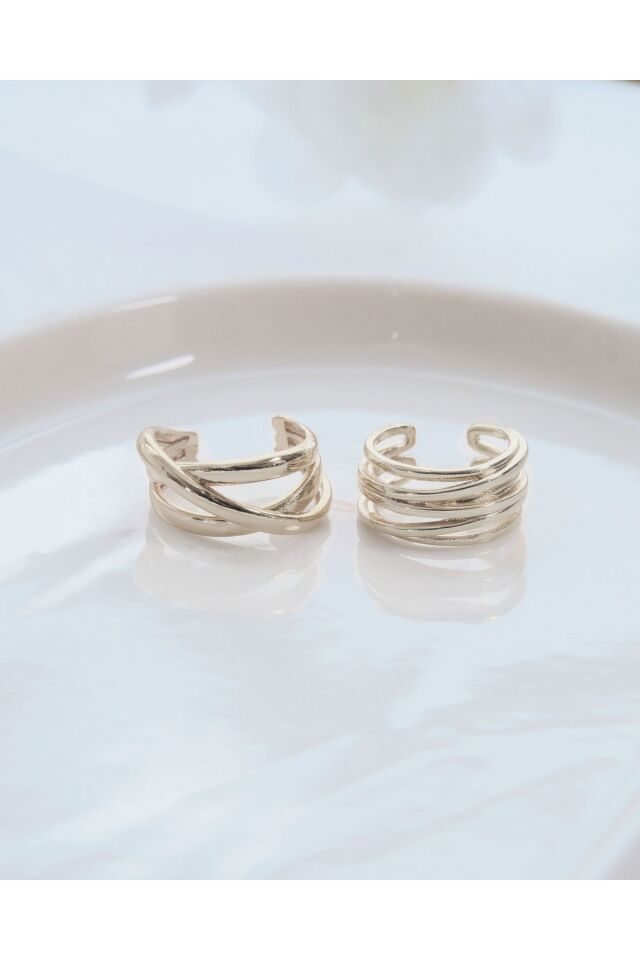 Silver Sarmal 2'li Yüzük Seti