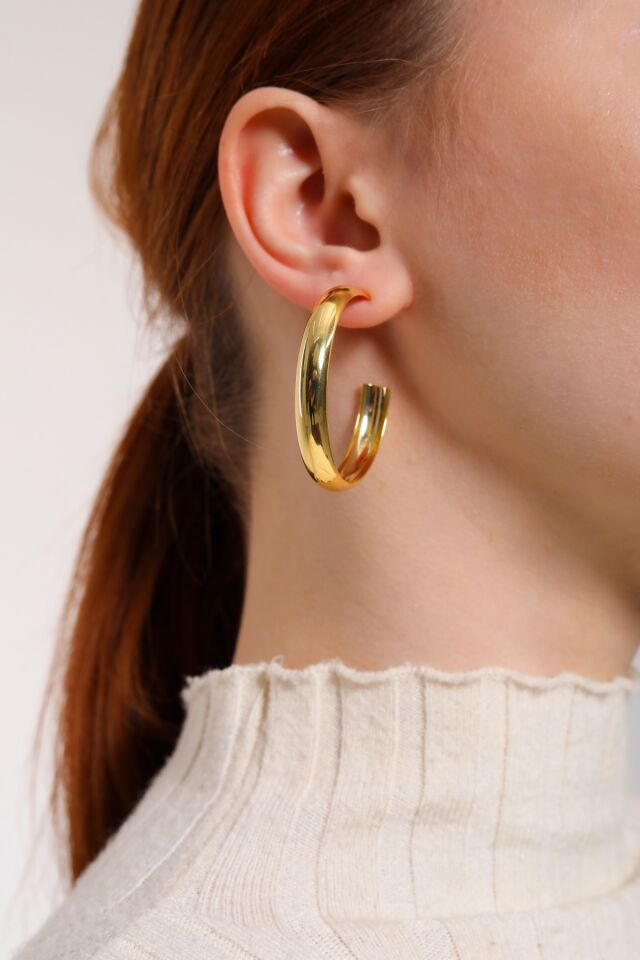 Gold 2'li Parlak İnce Halka Küpe