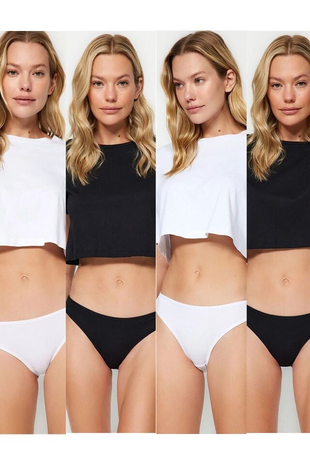 Kadın Pamuklu Külot 4 Adet Siyah Beyaz Ten Gri