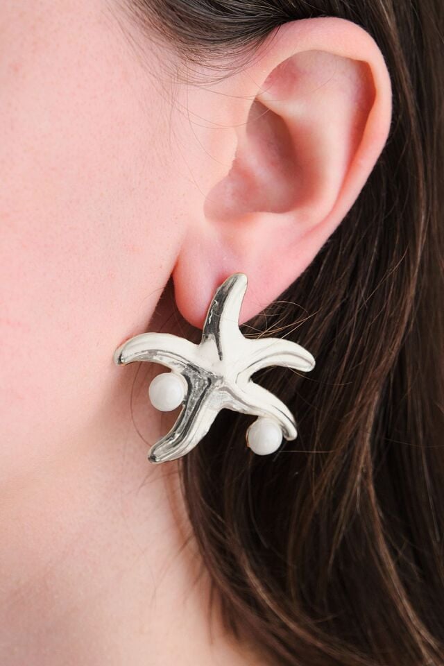 Silver İncili Deniz Yıldızı Küpe