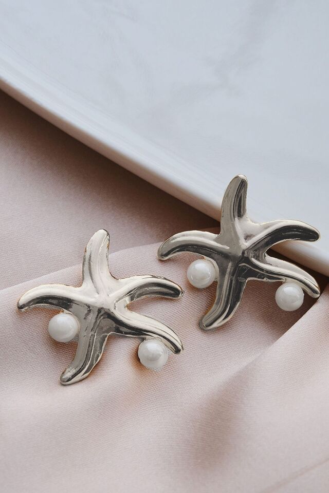 Silver İncili Deniz Yıldızı Küpe