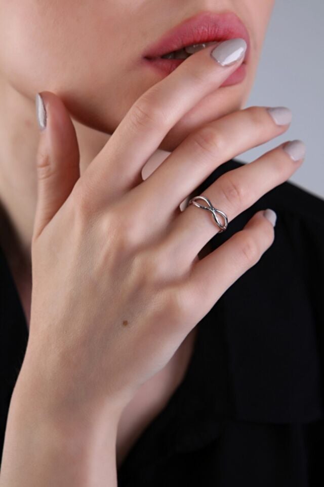 Kadın Gümüş Kaplama Ikili Dalga Yüzük (ayarlanabilir)