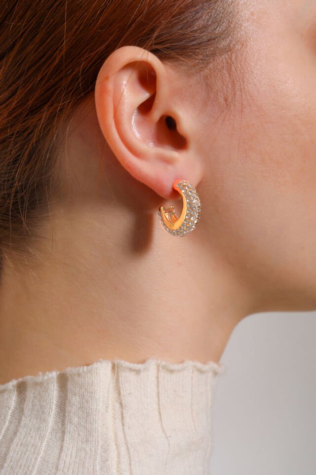 Gold Mini Zirkon Taşlı Halka Küpe