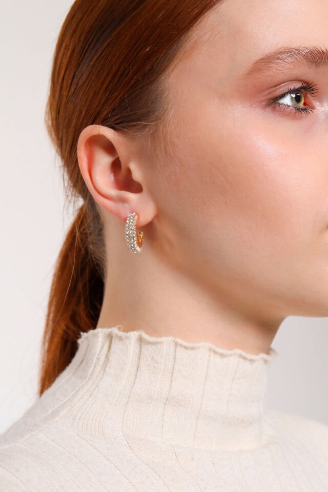 Gold Mini Zirkon Taşlı Halka Küpe