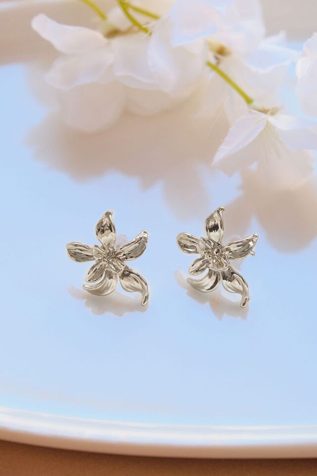 Silver Ayrık Yapraklı Çiçek Küpe