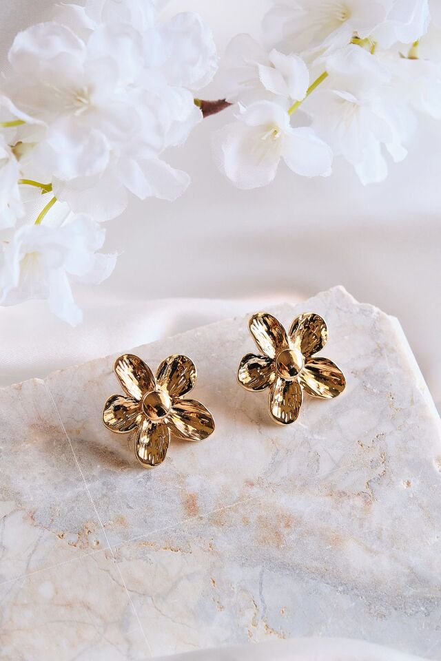 Altın Kaplama Papatya Parlak Küpe