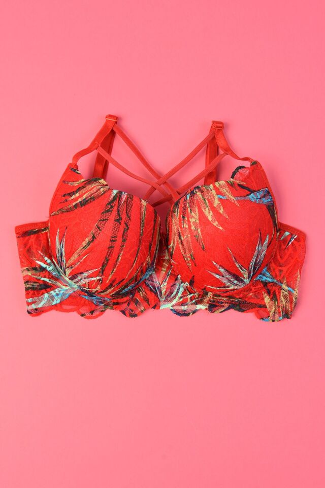 Dantelli Çaprazlı Ayarlanabilir Lastikli Kadın Destekli Dolgulu Sütyen