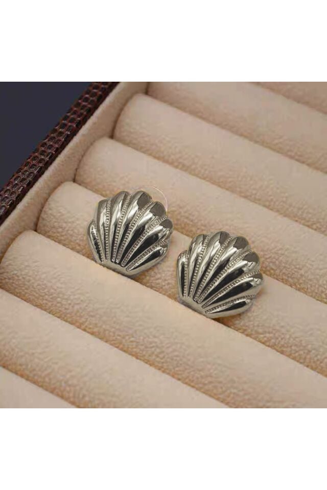 Gümüş Kaplama Deniz Kabuğu Parlak Küpe