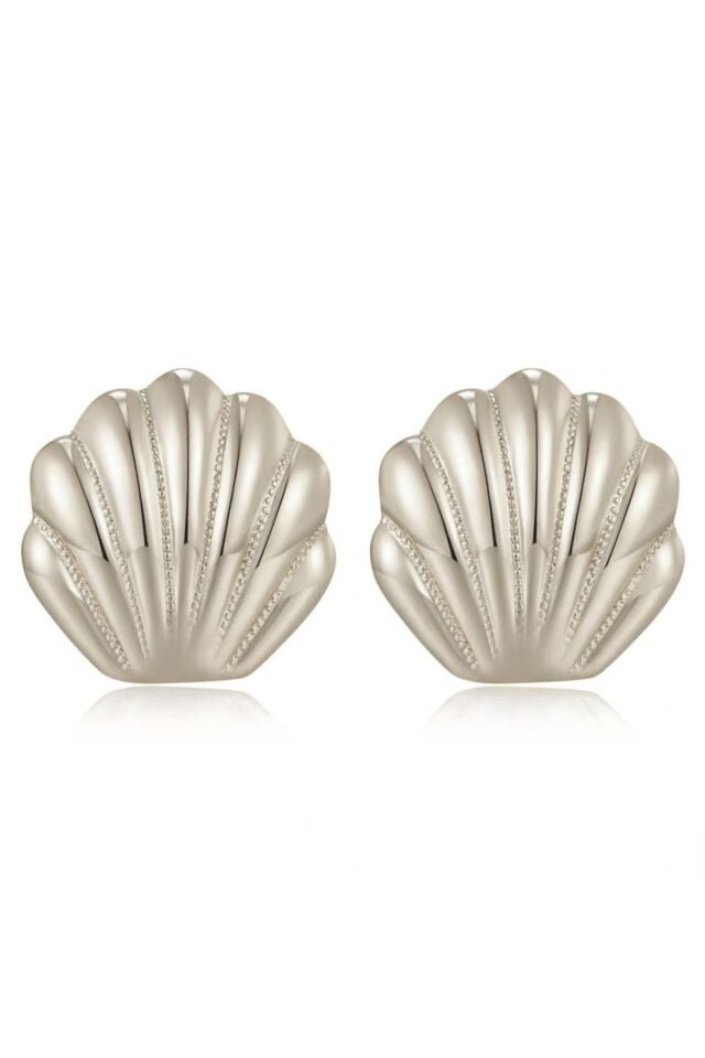 Gümüş Kaplama Deniz Kabuğu Parlak Küpe