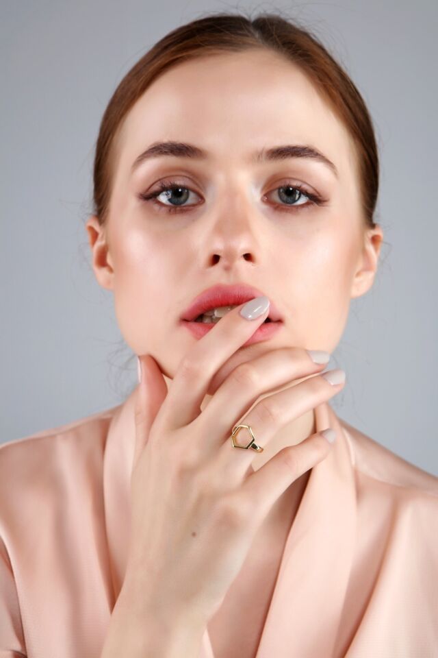 Kadın Altın Kaplama Ince Altıgen Yüzük