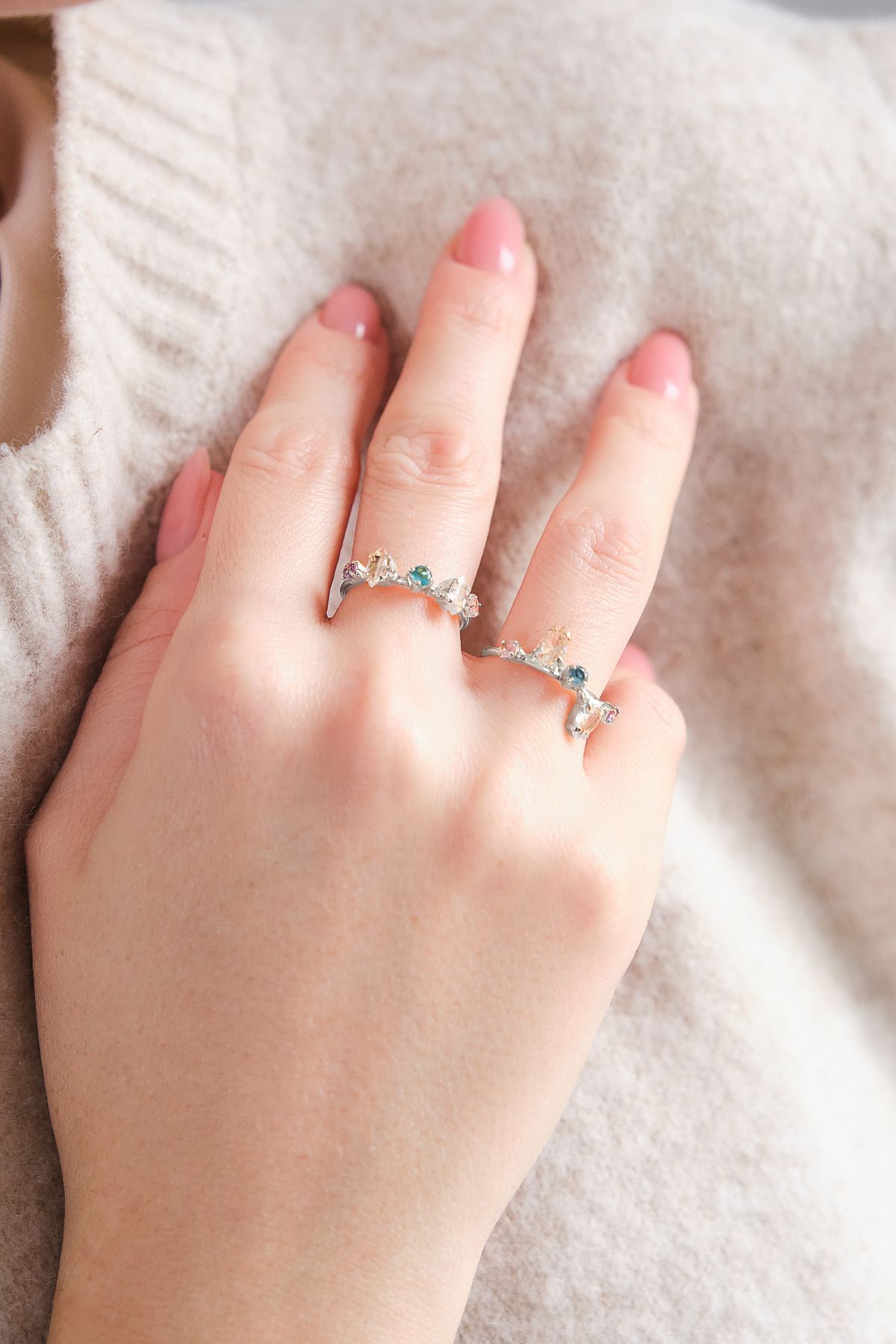 Silver 2'Lİ MİNİMAL, RENKLİ YÜZÜK