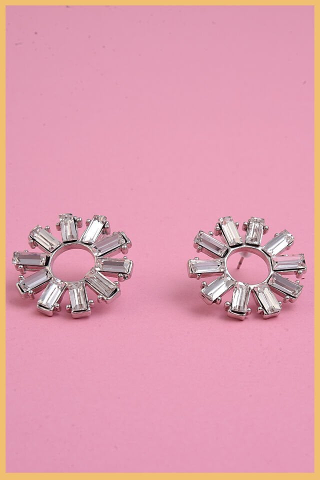 Gümüş Baget Taşlı Güneş Küpe