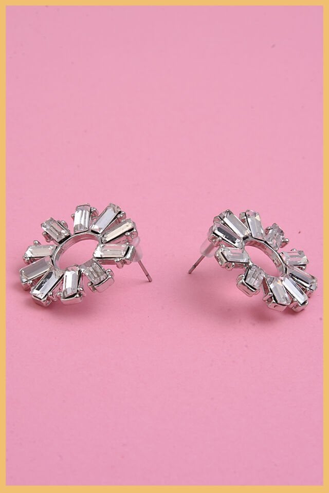 Gümüş Baget Taşlı Güneş Küpe