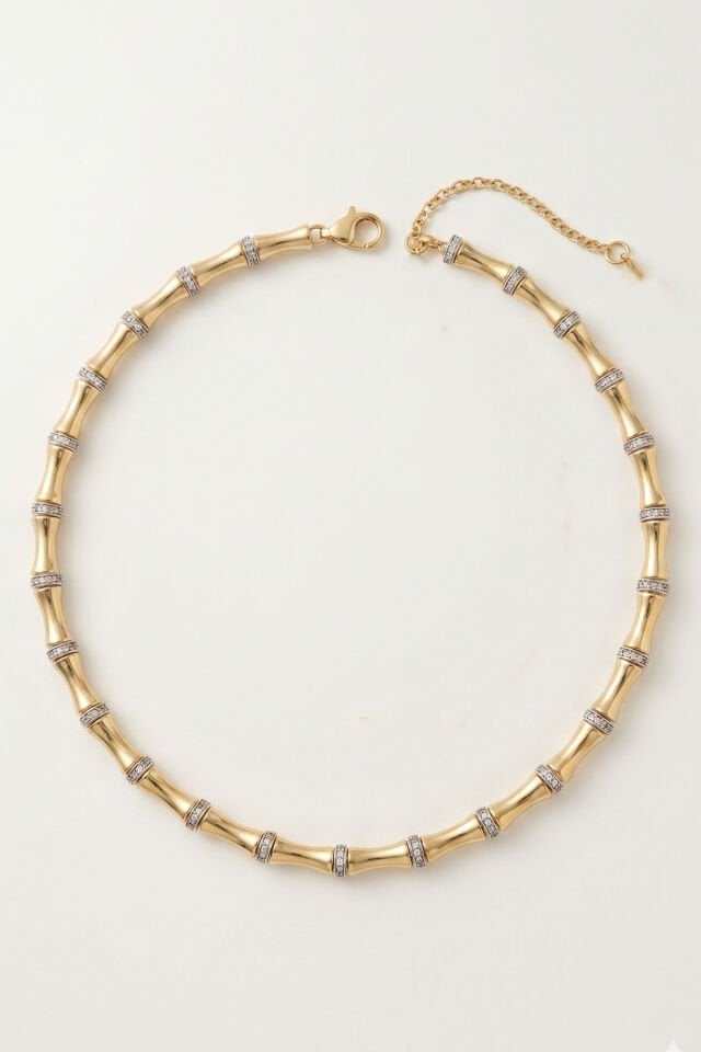 Gold Kemik Ve Silver Zirkon Taş Detaylı Premium Kolye