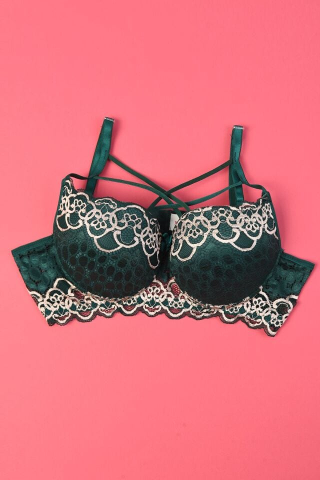 Dantelli Çaprazlı Ayarlanabilir Lastikli Kadın Destekli Dolgulu Sütyen