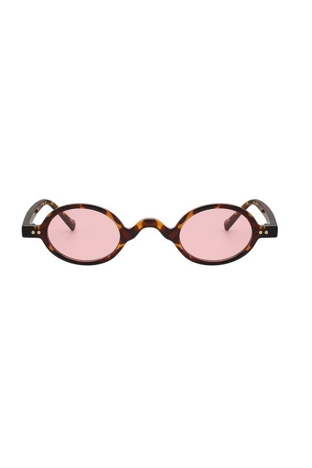 Leopar Çerçeveli Pembe Camlı Minimal Retro Unisex Güneş Gözlüğü