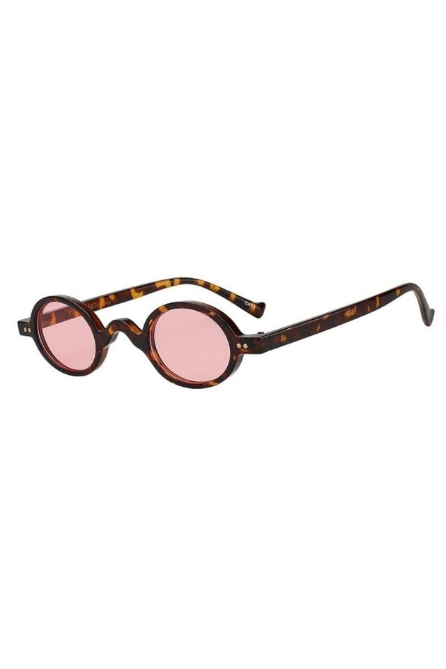 Leopar Çerçeveli Pembe Camlı Minimal Retro Unisex Güneş Gözlüğü