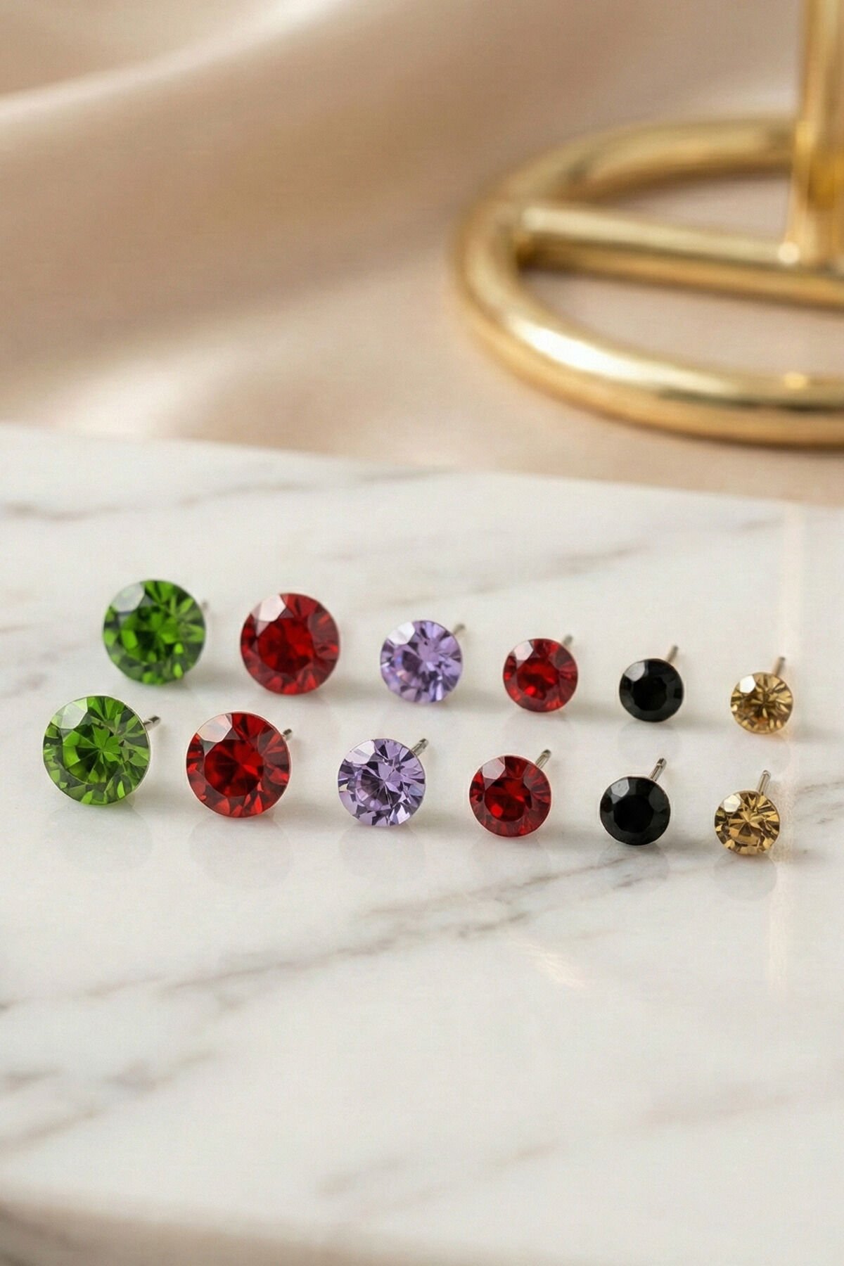 6 Çift Renkli Zirkon Taşlı Küpe