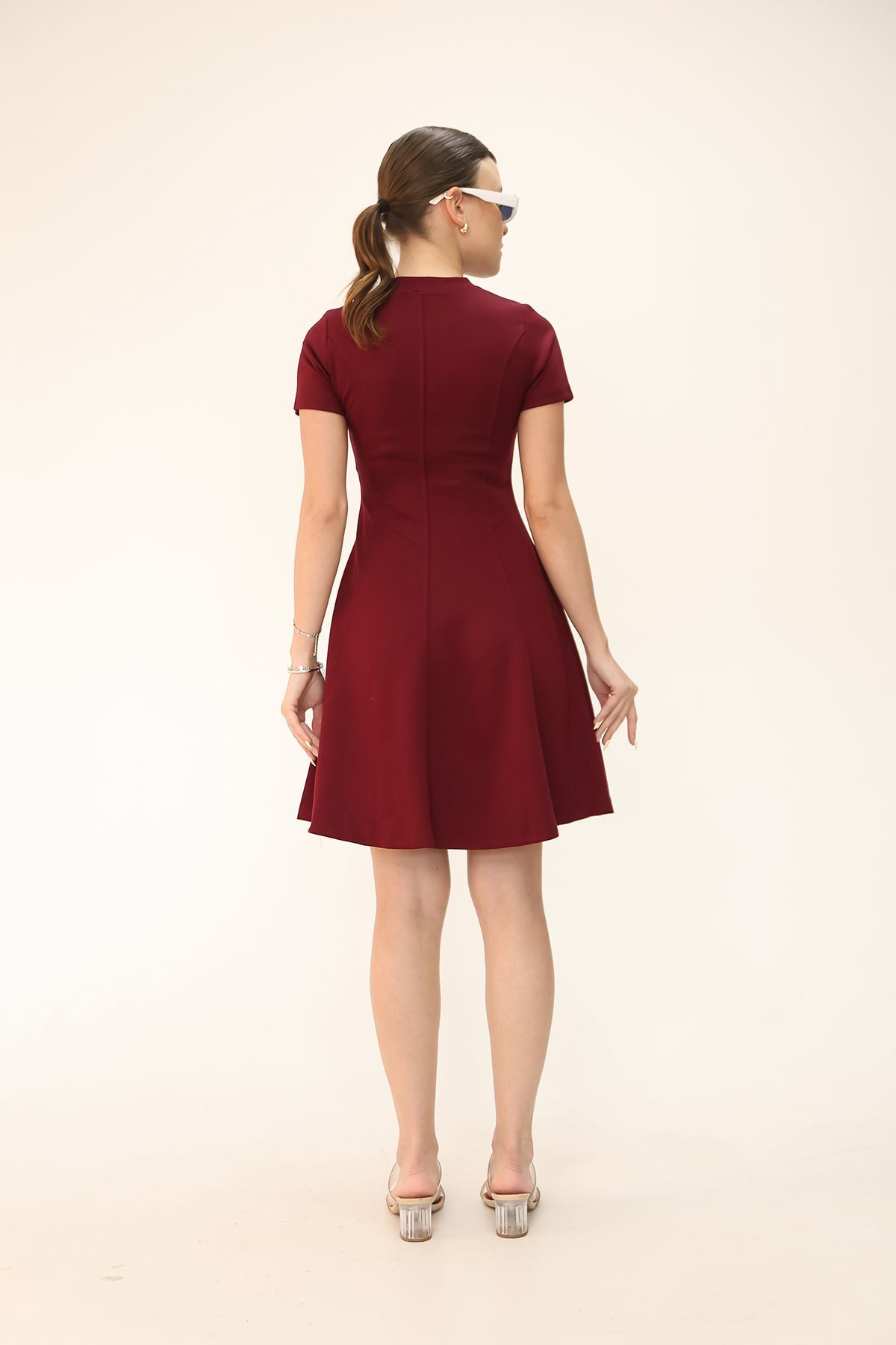 Soft Touch Bordo Renk Kloş Detaylı Modal Rahat Elbise