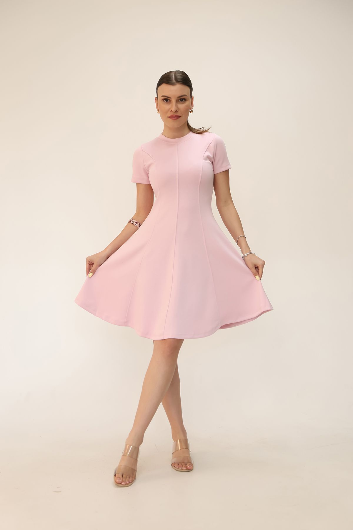 Soft Touch Bordo Renk Kloş Detaylı Modal Rahat Elbise pembe - L