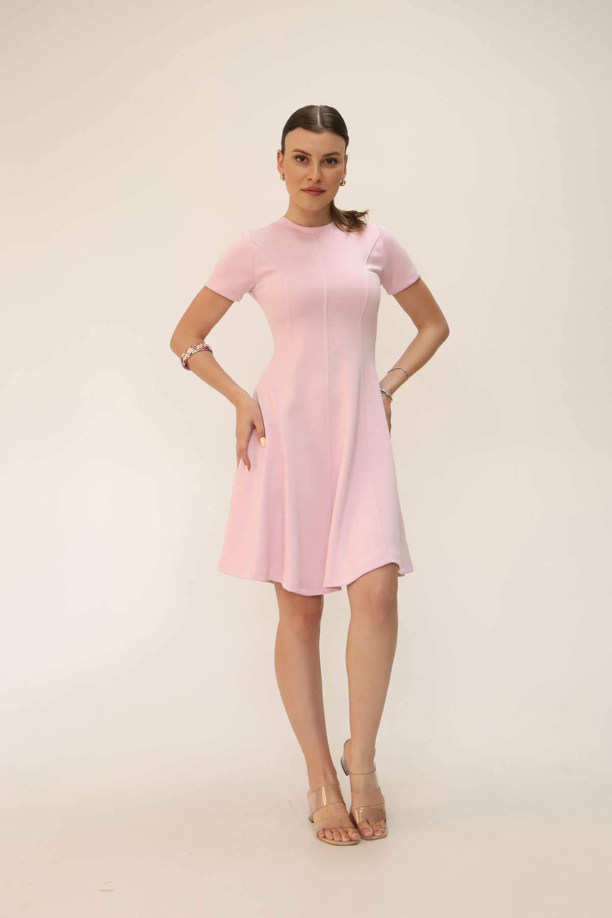 Soft Touch Bordo Renk Kloş Detaylı Modal Rahat Elbise pembe - L