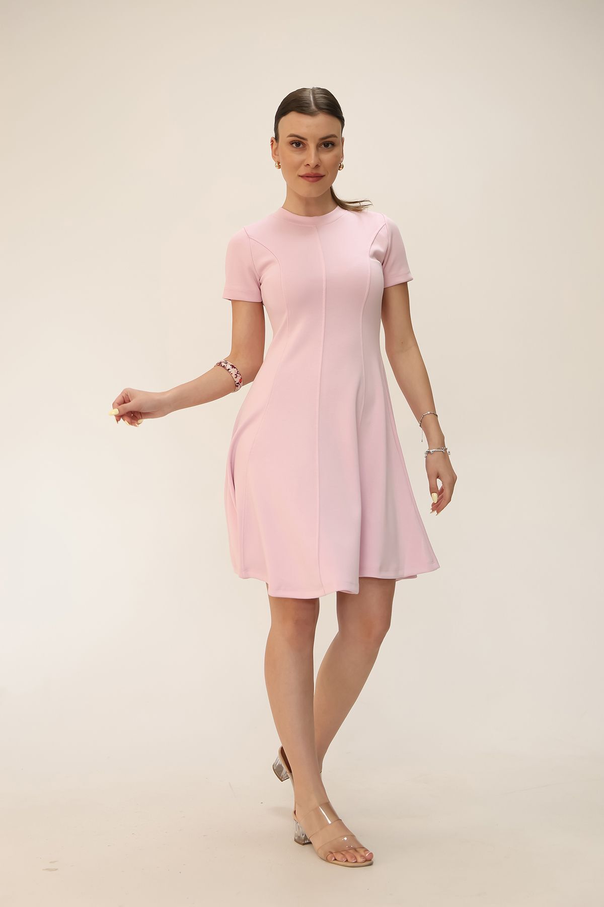 Soft Touch Bordo Renk Kloş Detaylı Modal Rahat Elbise pembe - L