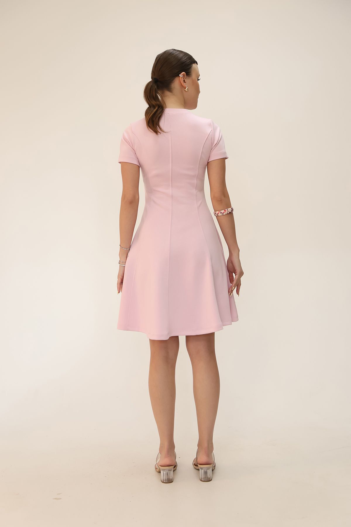 Soft Touch Bordo Renk Kloş Detaylı Modal Rahat Elbise pembe - L