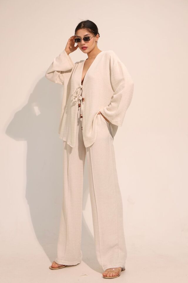 Bağlamalı Keten Gömlek ve Pantolon Takımı