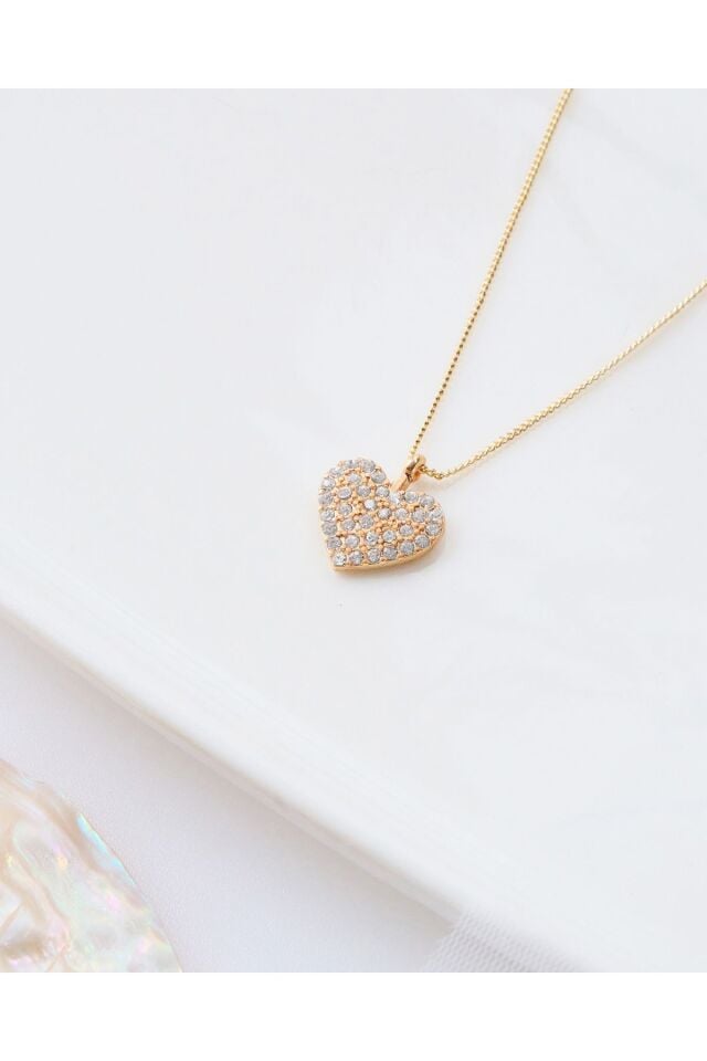 Altın Kaplama Zirkon Taşlı Kalp Çelik kolye
