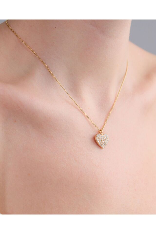 Altın Kaplama Zirkon Taşlı Kalp Çelik kolye