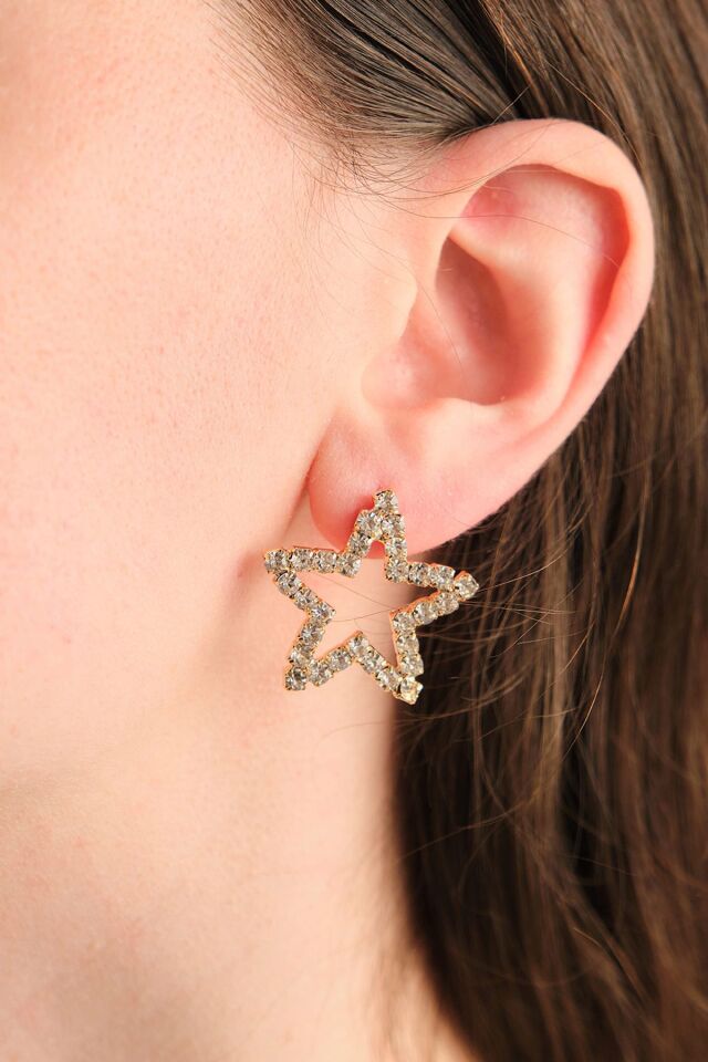 Gold Zirkon Taşlı Yıldız Şekilli Küpe