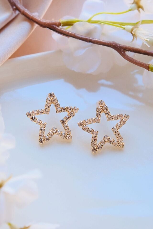 Gold Zirkon Taşlı Yıldız Şekilli Küpe