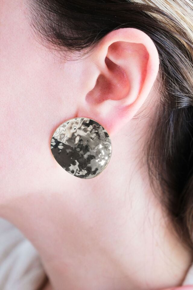 Silver Hammered Circle 2'li Küpe Seti