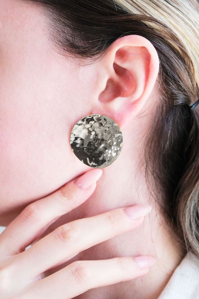 Silver Hammered Circle 2'li Küpe Seti