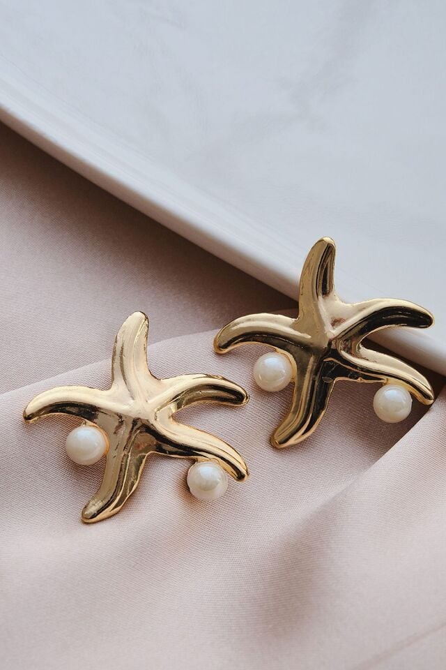 Gold İncili Deniz Yıldızı Küpe