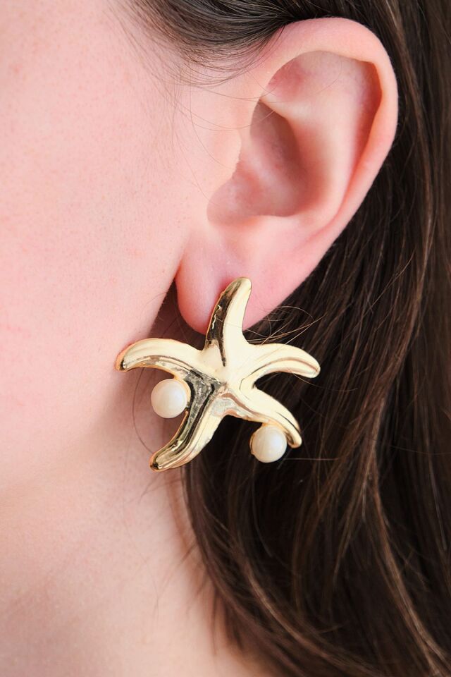 Gold İncili Deniz Yıldızı Küpe