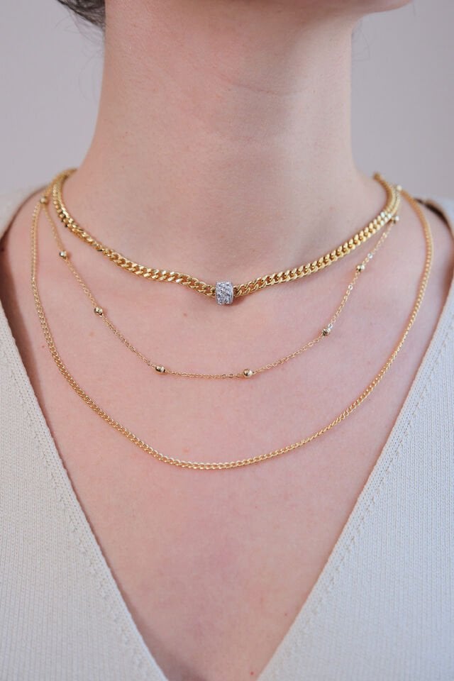 Gold 3'lü Zirkon Taşlı Silindir Kolye