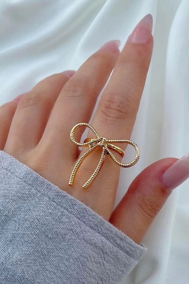 Altın Kaplama Ayarlanabilir Uzun Fiyonk Yüzük