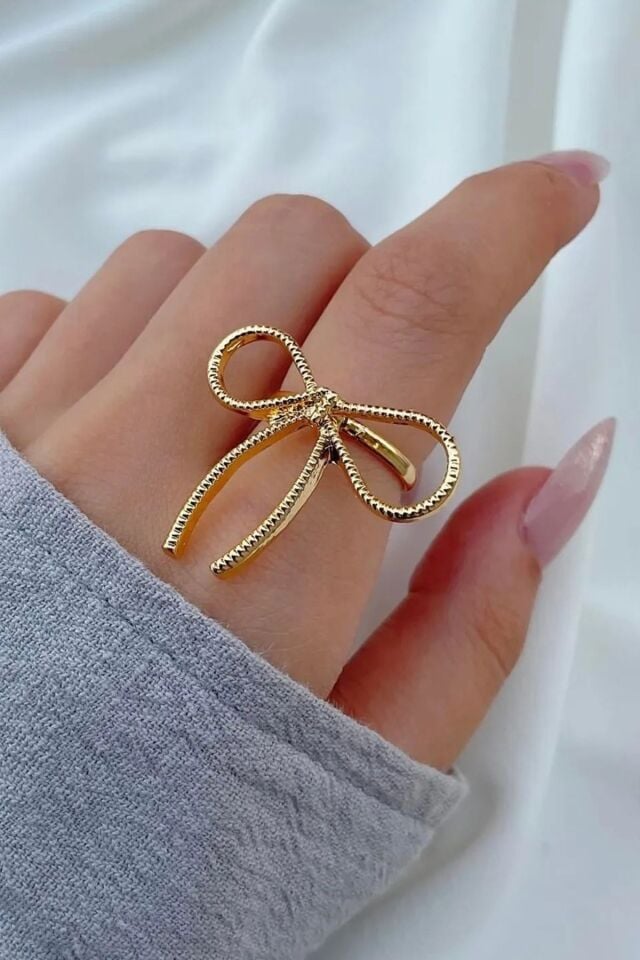 Altın Kaplama Ayarlanabilir Uzun Fiyonk Yüzük