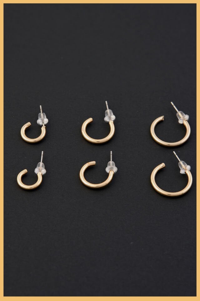 Kadın Gold 6'lı İnce Halka Küpe seti