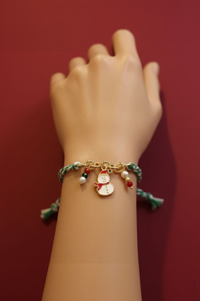 Altın Kaplama Kardan Adam Figürlü Ayarlanabilir Yılbaşı Bilekliği – Yılbaşı Hediyesi