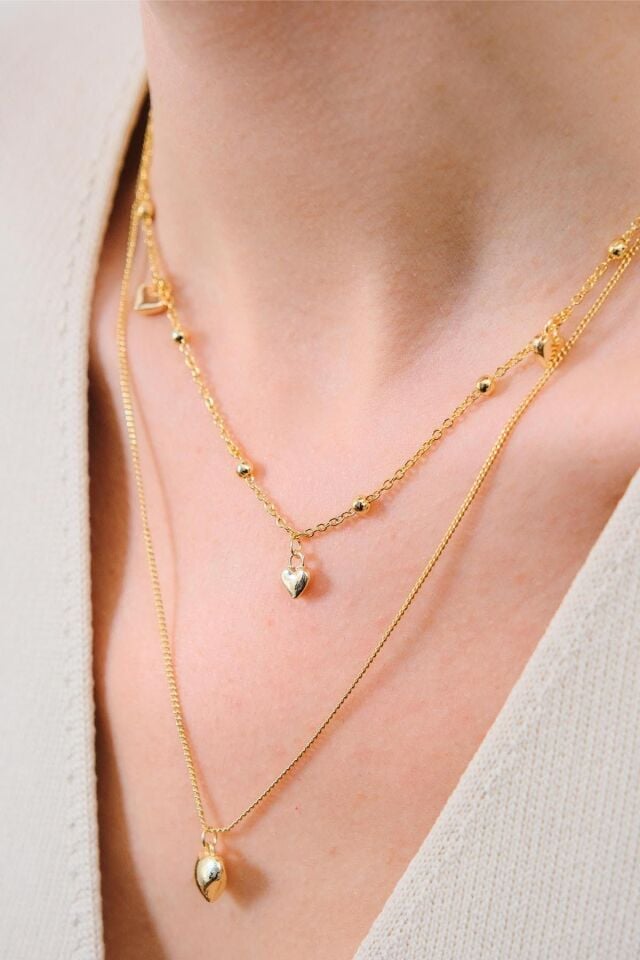 Gold 2'li Kalpli Kolye