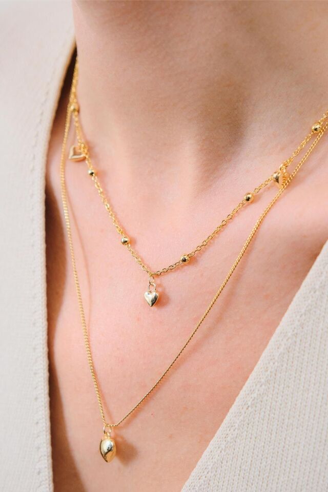 Gold 2'li Kalpli Kolye